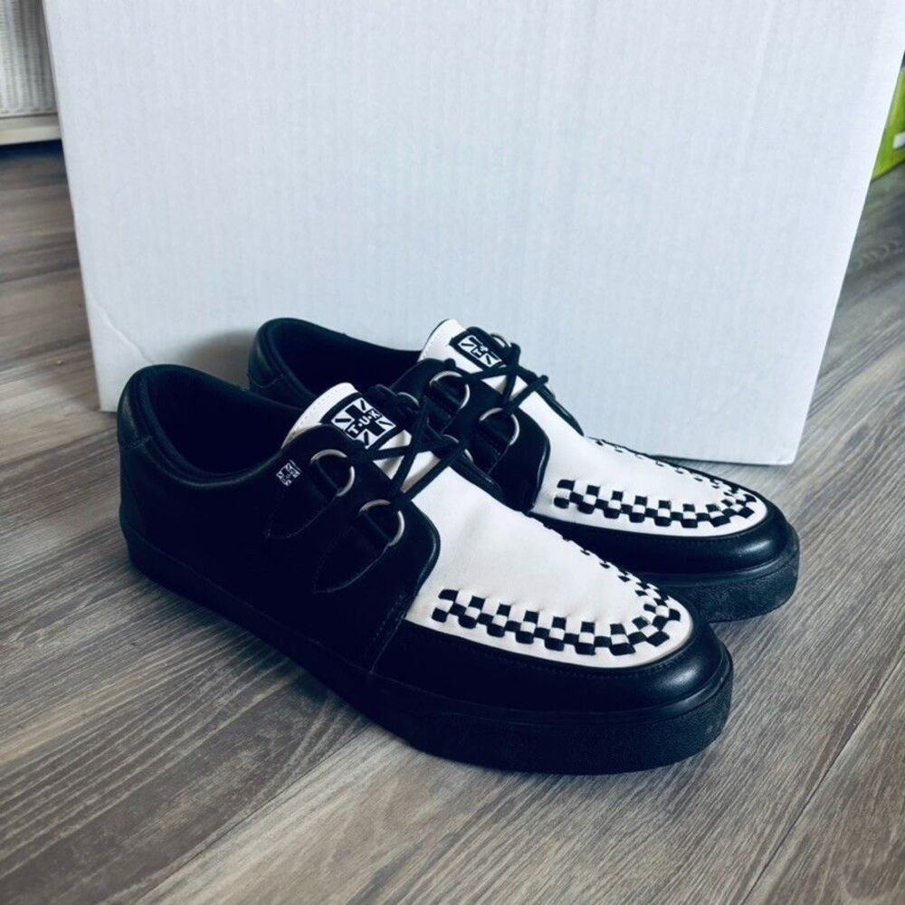 Tuk 12 Black Leather Creeper Sneaker White $90